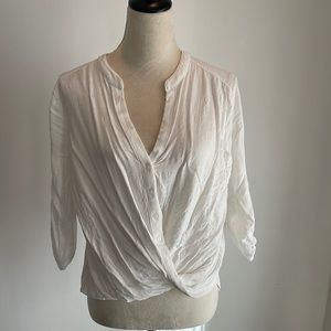 Cute White Rayon Twist Front Top with Buttons